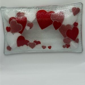 Peggy Karr Fused Glass Heart Tray platter signed no chips or cracks! Valentines!